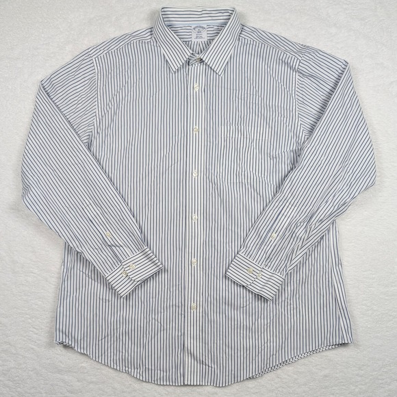 Brooks Brothers Shirt Mens XL White Blue Stripe Regent Non Iron Preppy Y2K - Picture 2 of 8